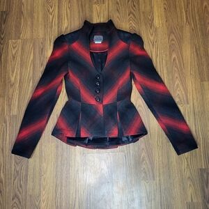 Guess by Marciano Red & Black Peplum Jacket with Leather Trim - Size XS A38